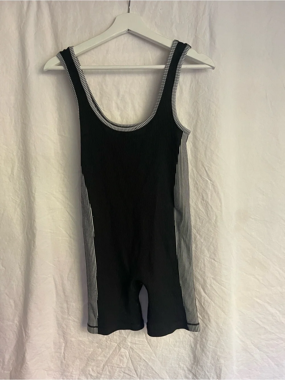 Activewear Sculpting Striped One Piece Bodysuit Size S Sporty Yoga Athletic